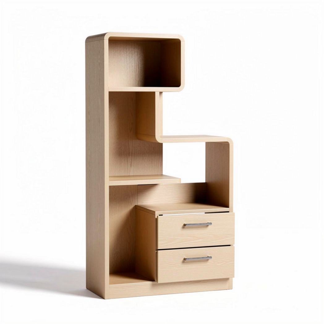Wooden bookshelf with storage drawers and open compartments 120 x 50 x 30cm