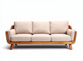Wooden frame sofa with beige fabric cushions 200 x 80 x 90cm