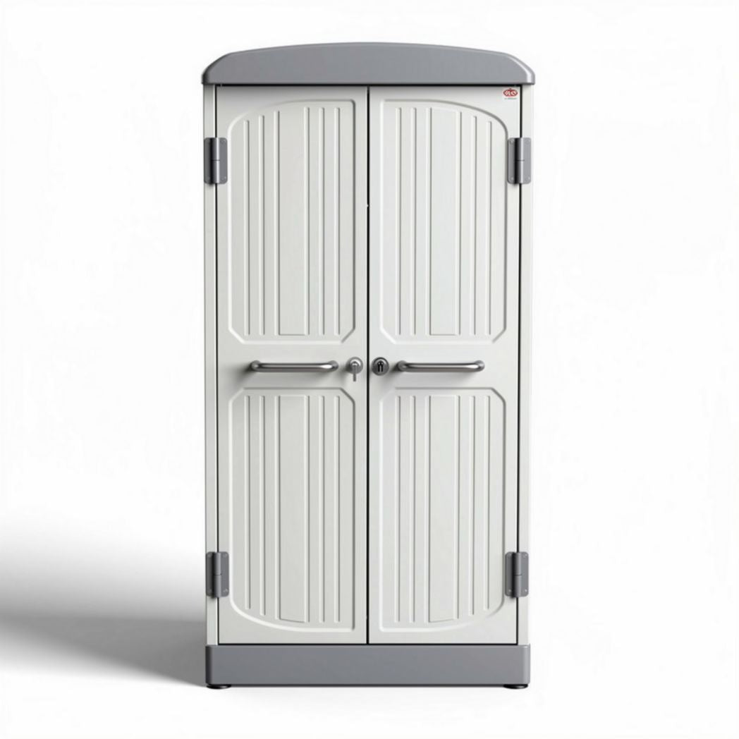 Weather-resistant outdoor storage cabinet with double doors and lockable design 80 x 40 x 180cm in light gray