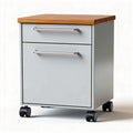 Mobile filing cabinet with bamboo top and silver metal body 40 x 40 x 50cm