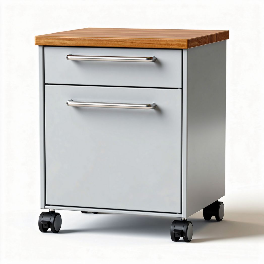 Mobile filing cabinet with bamboo top and silver metal body 40 x 40 x 50cm