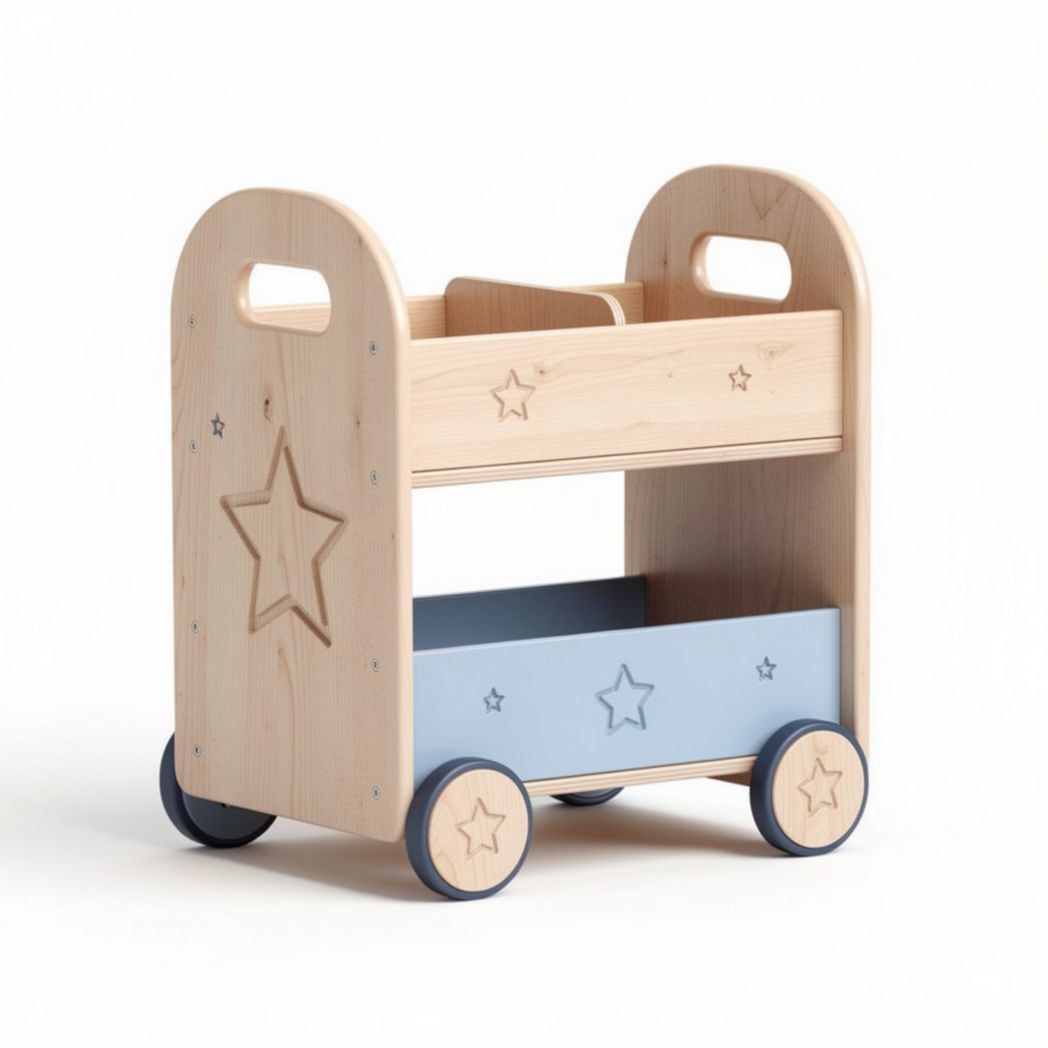 Wooden toy cart with star design for storage and play 70 x 40 x 60cm