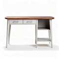 Wooden desk with two drawers and open shelf in white and walnut finish 120 x 60 x 75cm