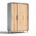 Wooden wardrobe with metal frame and sliding doors for bedroom storage 180 x 100 x 60cm
