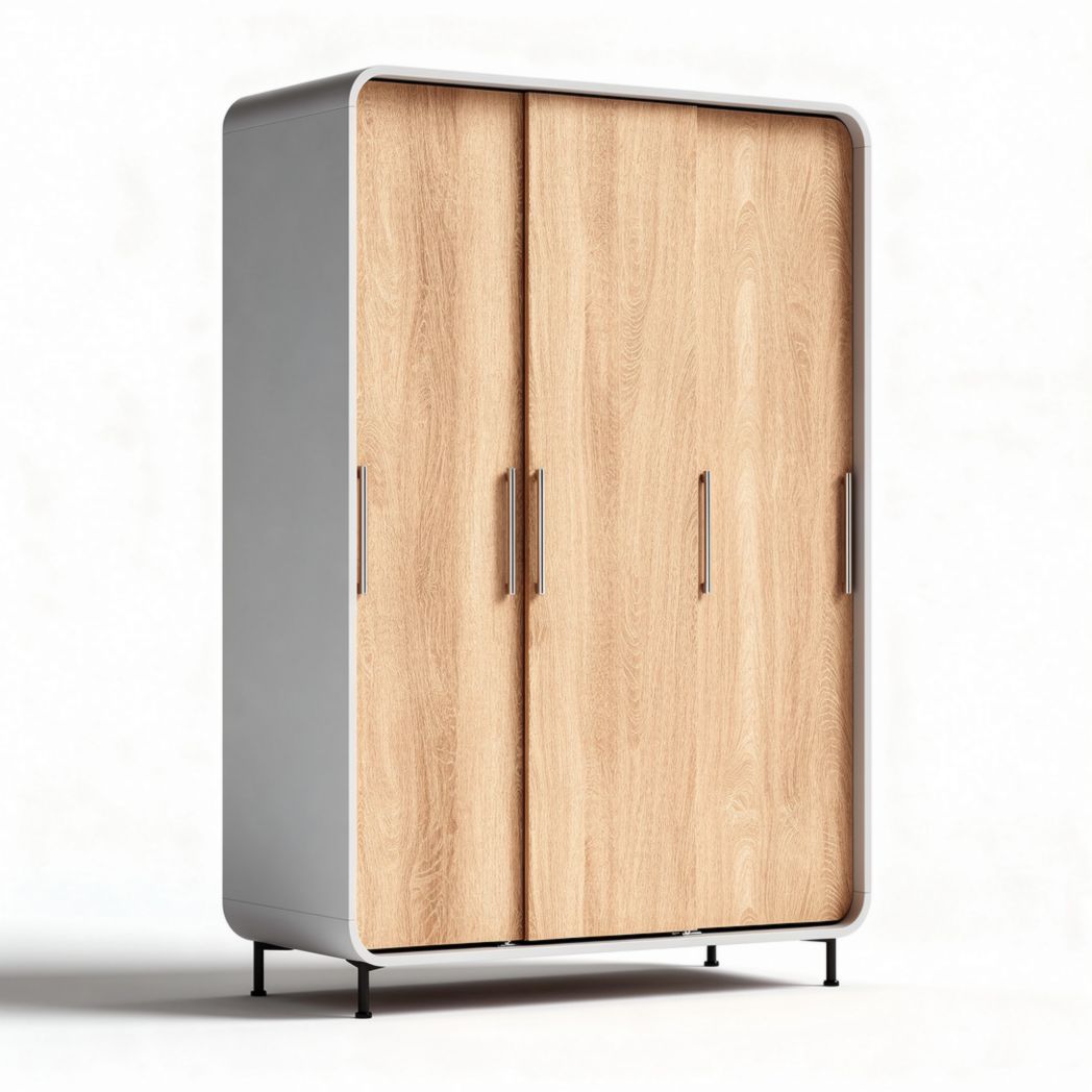 Wooden wardrobe with metal frame and sliding doors for bedroom storage 180 x 100 x 60cm