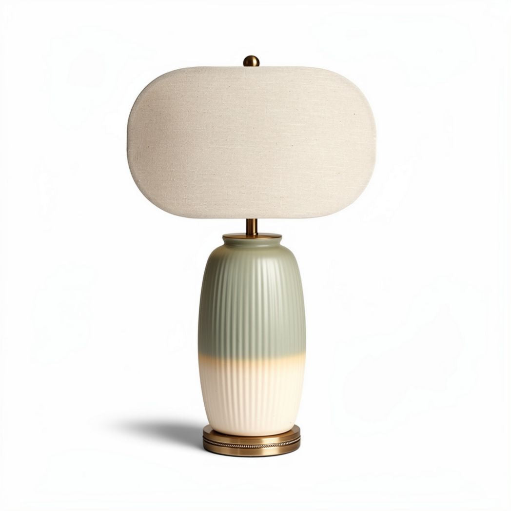 Ceramic table lamp with fabric shade in green and white 25 x 25 x 50cm