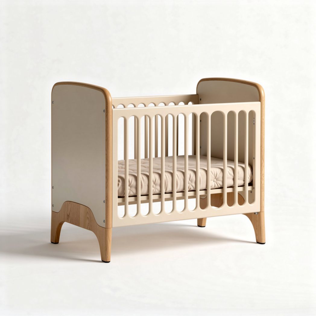 Wooden crib with breathable slats and soft mattress in neutral color 120 x 60 x 90cm