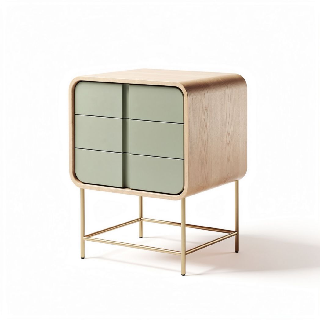 Modern nightstand with four drawers wooden frame and green accents 50 x 40 x 60cm