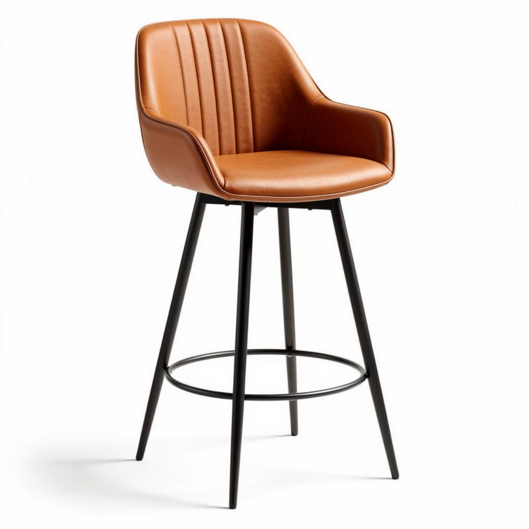 Brown leather bar stool with metal legs and modern design 45 x 45 x 100cm