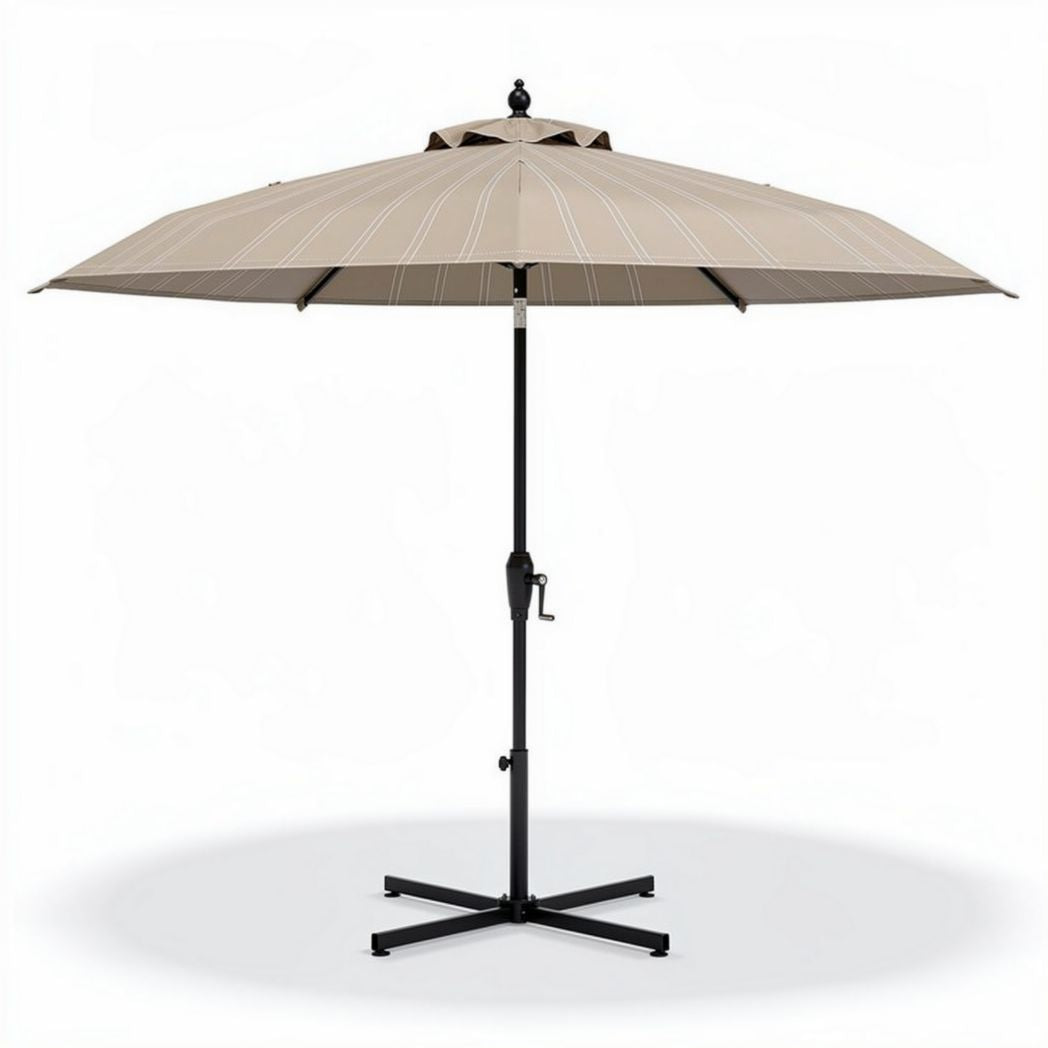 Outdoor patio umbrella with beige canopy and adjustable height 9ft