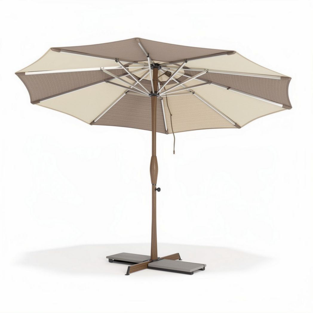 Outdoor patio umbrella with beige canopy and brown aluminum frame 200 x 200 x 250cm