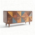 Geometric pattern wooden sideboard with four doors in walnut finish