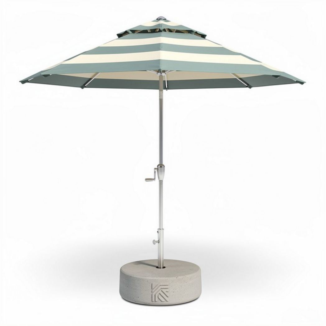Striped outdoor patio umbrella with aluminum pole and concrete base 240 x 240 x 240cm
