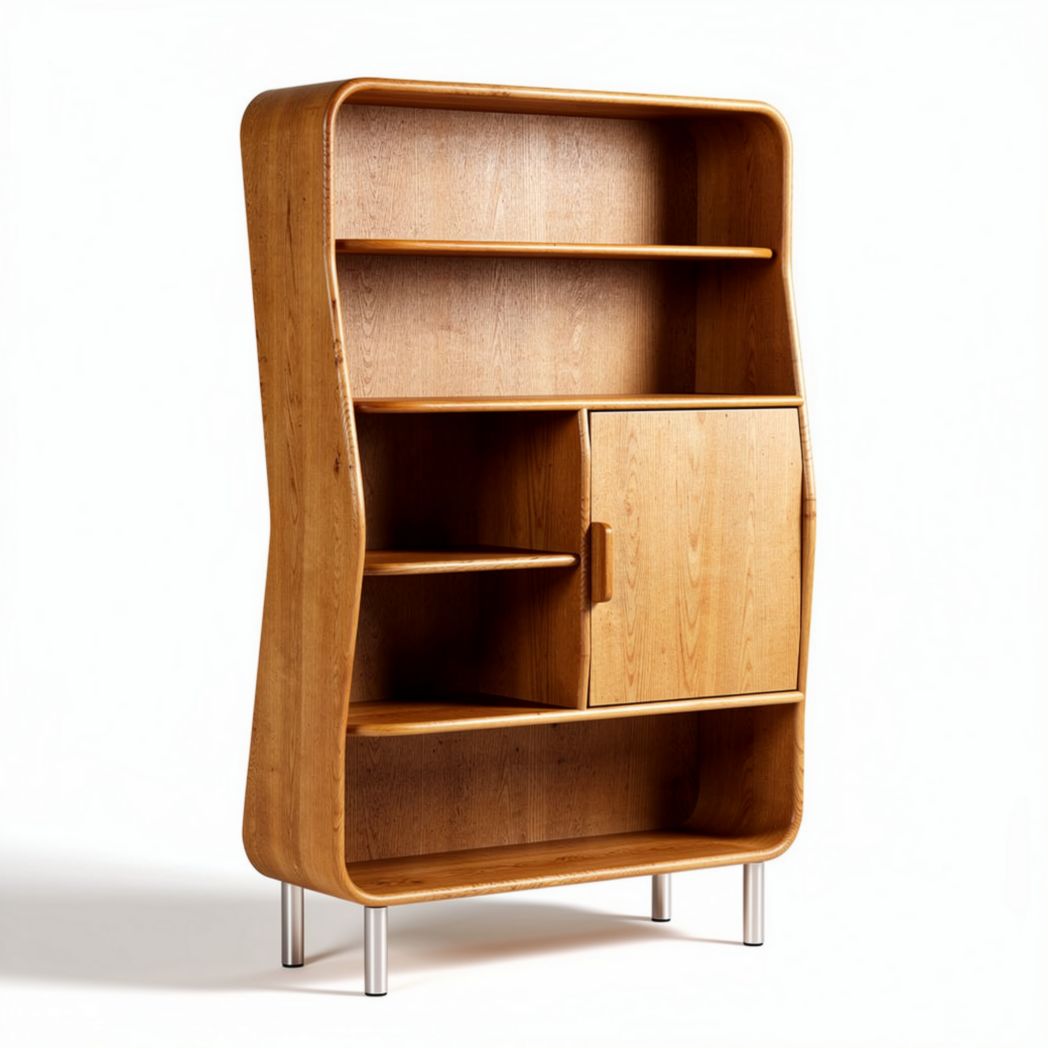 Wooden bookshelf with cabinet and five open shelves 120 x 80 x 30cm