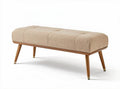 Upholstered bench in beige fabric with wooden legs 120 x 40 x 45cm